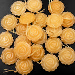 AAA Hand Carved Natural Yellow Jade Rose Flower Pendant Gemstone Focal Bead