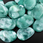 Chatoyant Green Moonstone Large Smooth Freeform Oval Teardrop Slab Focal Pendant Beads Aka "Green Larimar" 15.5" Strand