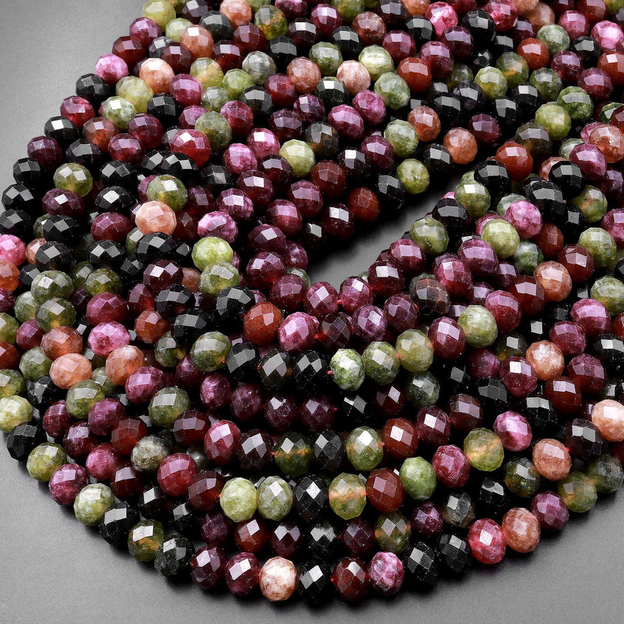 Tourmaline Jade 8mm Faceted Rondelle Beads 15.5" Strand