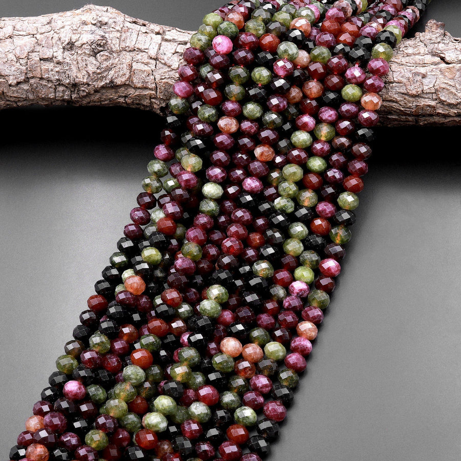 Tourmaline Jade 8mm Faceted Rondelle Beads 15.5" Strand