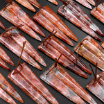 Natural Translucent Lepidocrocite Quartz Dagger Long Triangle Earring Pairs Drilled Gemstone Beads