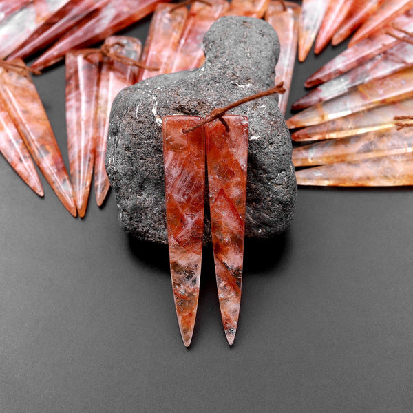 Natural Translucent Lepidocrocite Quartz Dagger Long Triangle Earring Pairs Drilled Gemstone Beads