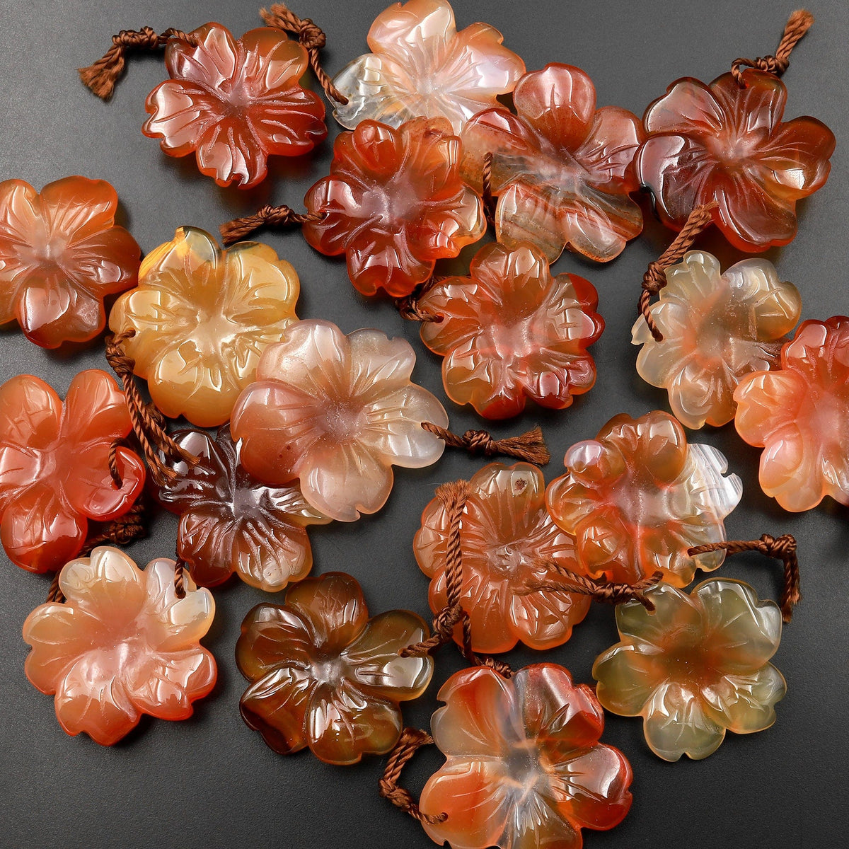 Hand Carved Natural Carnelian Flower Pendant Translucent Fiery Orange ...