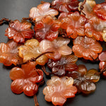 Hand Carved Natural Carnelian Flower Pendant Translucent Fiery Orange Red Gemstone Focal Bead