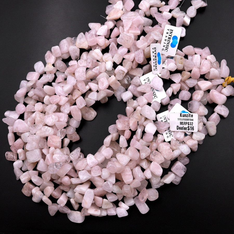 Natural Kunzite Light Pink Freeform Chip Nugget Spike Beads 15.5" Strand