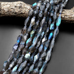 AAA Large Flashy Natural Labradorite Faceted Nuggets Freeform Beads 15.5" Strand