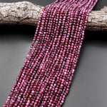 Faceted Natural Red Pink Rubellite Tourmaline 4mm Round Beads Micro Diamond Cut Gemstone 15.5" Strand