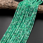 AAA Real Genuine Natural Green Emerald 4mm Faceted Cube Beads Dice Square Gemstone 15.5" Strand