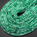 AAA Real Genuine Natural Green Emerald 4mm Faceted Cube Beads Dice Square Gemstone 15.5" Strand