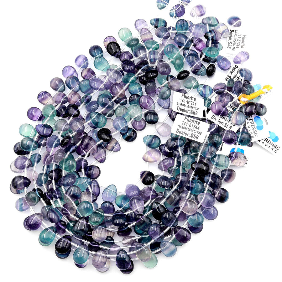 Natural Green Purple Fluorite Teardrop Beads 14x10mm Good for Earring Making 15.5" Strand