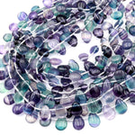 Natural Green Purple Fluorite Teardrop Beads 14x10mm Good for Earring Making 15.5" Strand
