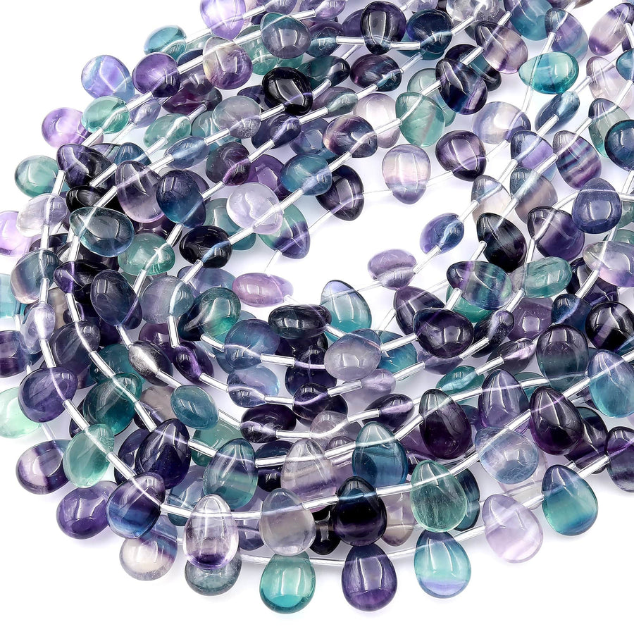 Natural Green Purple Fluorite Teardrop Beads 14x10mm Good for Earring Making 15.5" Strand
