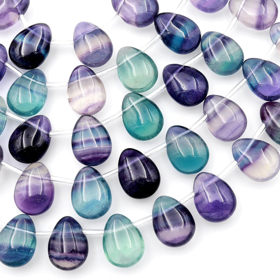 Natural Green Purple Fluorite Teardrop Beads 14x10mm Good for Earring Making 15.5" Strand