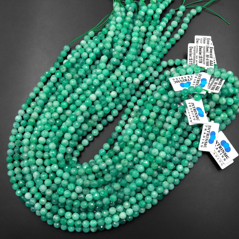 AAA Real Genuine Natural Green Emerald Gemstone Faceted 6mm 8mm Round Beads Gemstone From Columbia May Birthstone 15.5" Strand