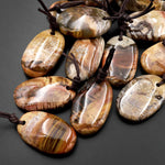 Natural Madagascar Petrified Wood Oval Pendant Bead Drilled Gemstone