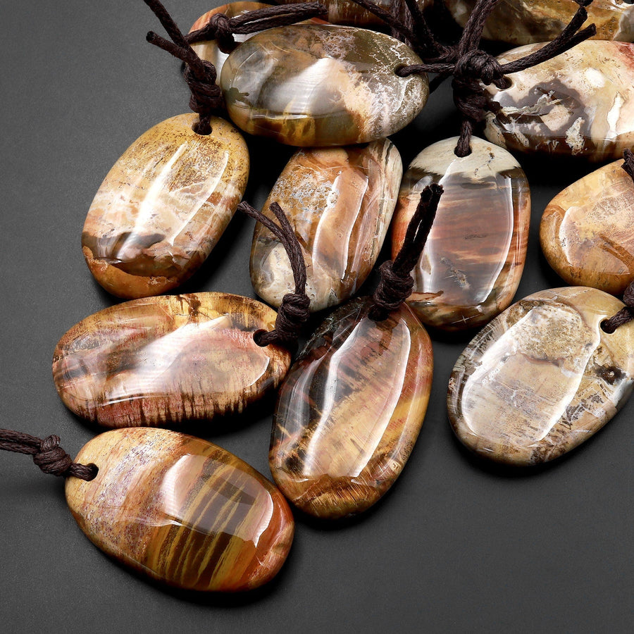 Natural Madagascar Petrified Wood Oval Pendant Bead Drilled Gemstone