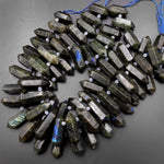 Natural Labradorite Beads Faceted Double Terminated Point Bullet Bicone Top Side Drilled Focal Pendant 15.5" Strand