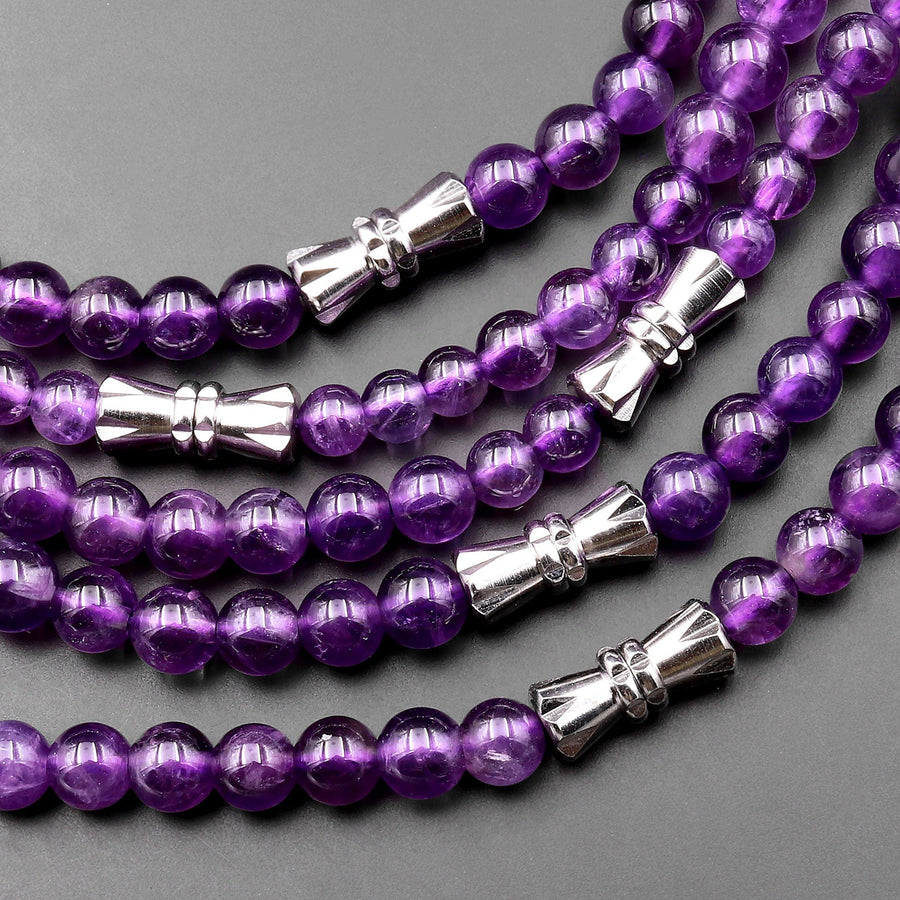 AAA Graduated Natural Purple Amethyst Smooth Round Beads 20" Long Finished Necklace Strand