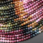 AAA Natural Multicolor Pink Green Blue Yellow Tourmaline 4mm Smooth Round Beads Colorful Real Genuine Gemstone 15.5" Strand