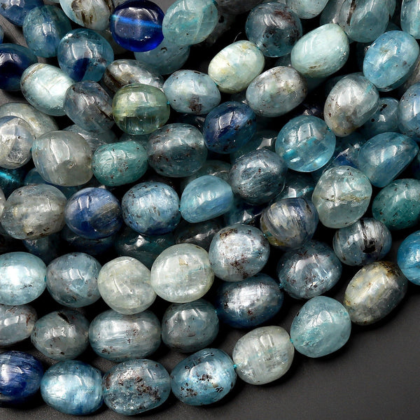 Natural Bicolor Green Green Kyanite Freeform Oval Pebble Nugget Beads 15.5" Strand