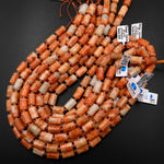 Genuine Natural Orange Calcite Beads Faceted Gemstone Tube Cylinder 15.5" Strand