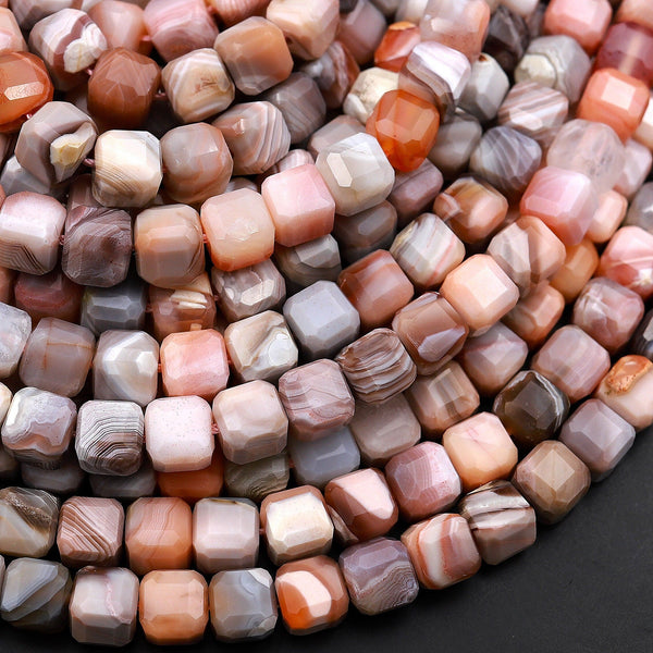 AAA Faceted Natural Pink Botswana Agate 6mm Cube Beads Sparkling Dazzling Vibrant Gemstone 15.5" Strand