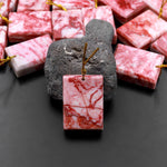 Rare Natural Cinnabrite Cinnabar in Quartz Pendant Mahjong Style Faceted Edges Side Drilled Rectangle Healing Gemstone