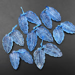 AAA Hand Carved Natural Blue Aquamarine Feather Earring Pair Drilled Gemstone Matched Beads