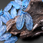 AAA Hand Carved Natural Blue Aquamarine Feather Earring Pair Drilled Gemstone Matched Beads
