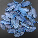 AAA Hand Carved Natural Blue Aquamarine Feather Earring Pair Drilled Gemstone Matched Beads