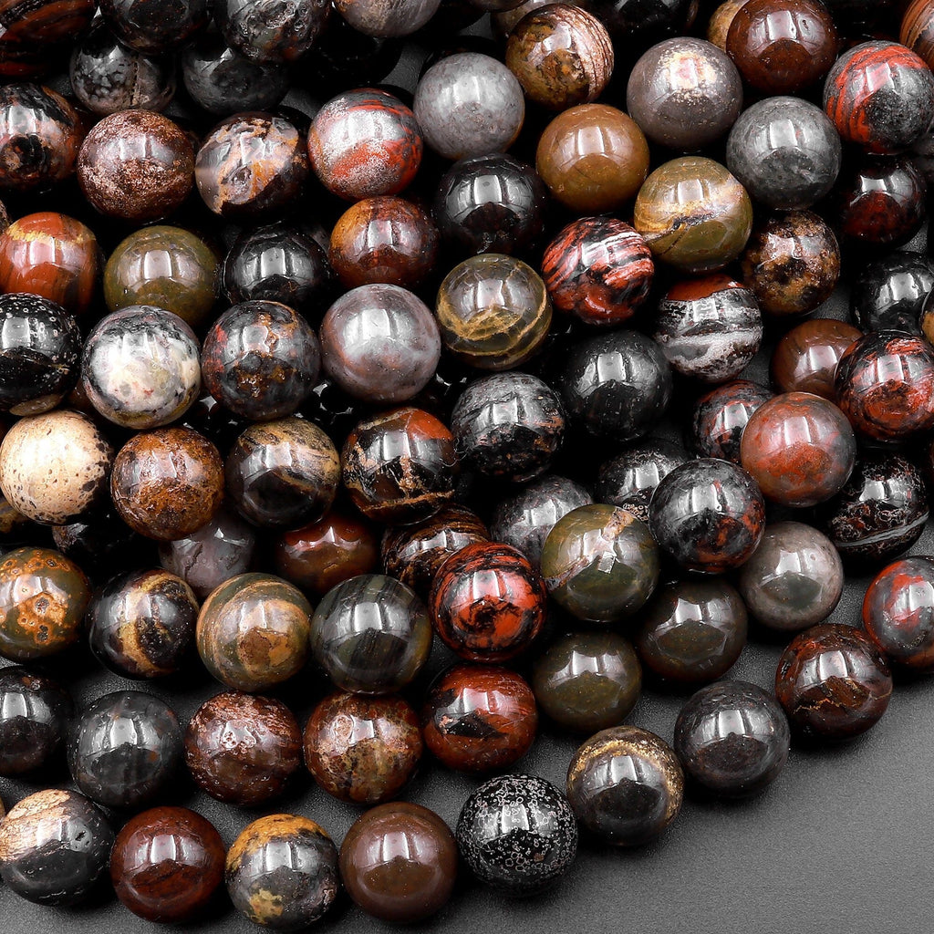 Natural Brecciated Jasper 8mm Round Beads Earthy Brown Slate Gemstone 15.5" Strand