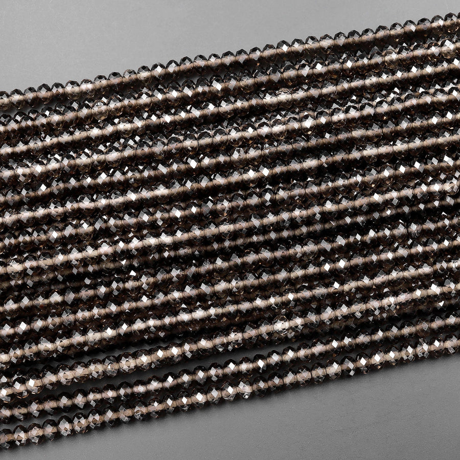 AAA Faceted Smoky Quartz Rondelle Beads 4mm Gemstone 15.5" Strand