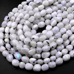 Chunky Natural Rainbow Moonstone Freeform Pebble Nugget Beads Gemstone 15.5" Strand