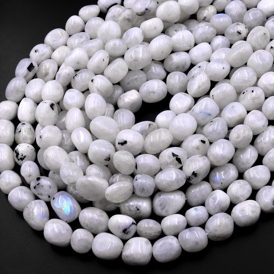 Chunky Natural Rainbow Moonstone Freeform Pebble Nugget Beads Gemstone 15.5" Strand