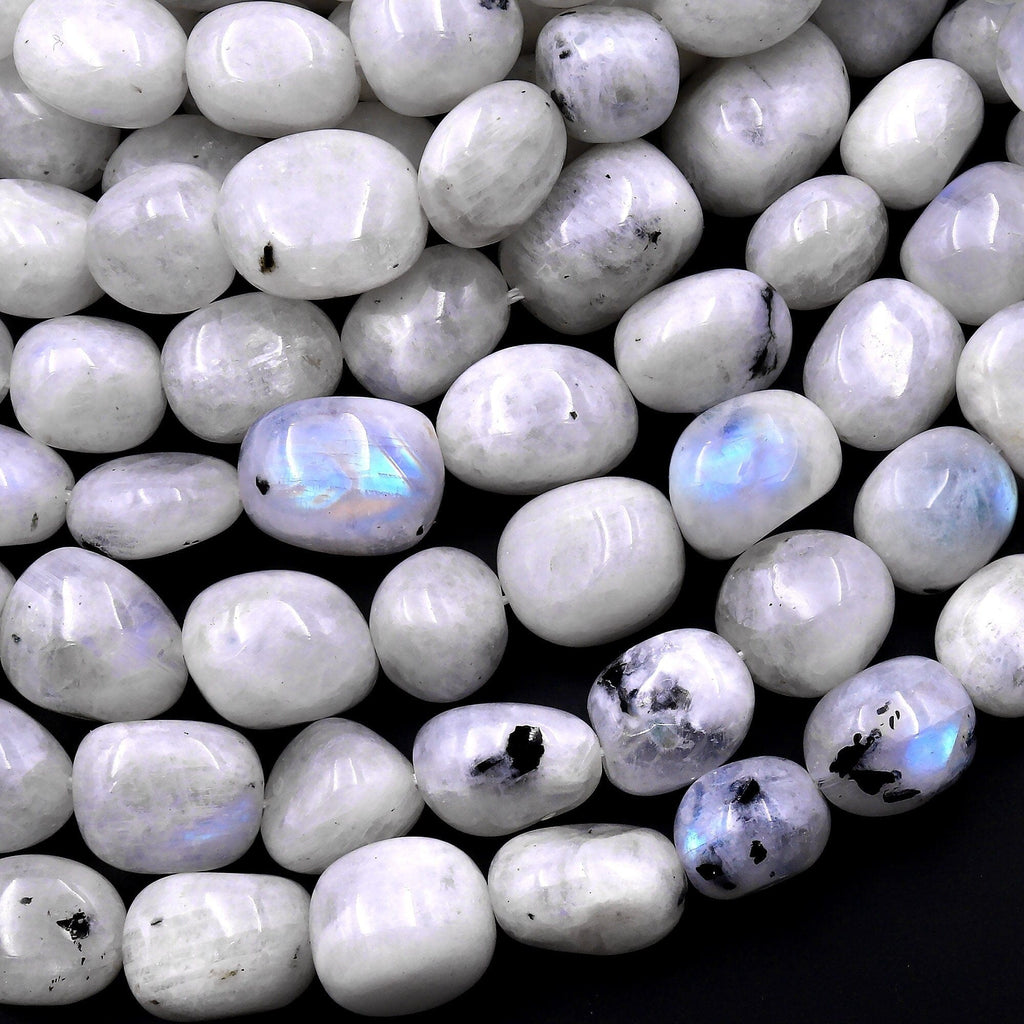 Chunky Natural Rainbow Moonstone Freeform Pebble Nugget Beads Gemstone 15.5" Strand