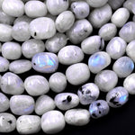 Chunky Natural Rainbow Moonstone Freeform Pebble Nugget Beads Gemstone 15.5" Strand