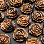 AAA Hand Carved Natural Tiger's Eye Rose Flower Pendant Gemstone Focal Bead