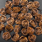 AAA Hand Carved Natural Tiger's Eye Rose Flower Pendant Gemstone Focal Bead