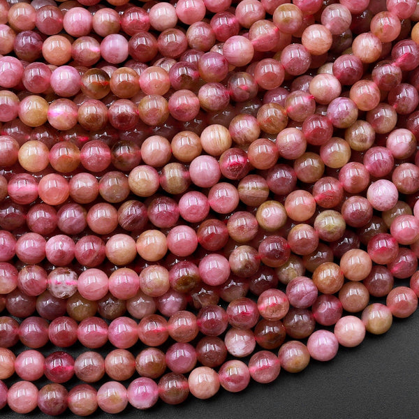 Natural Golden Pink Tourmaline 4mm 5mm Smooth Round Beads 15.5" Strand