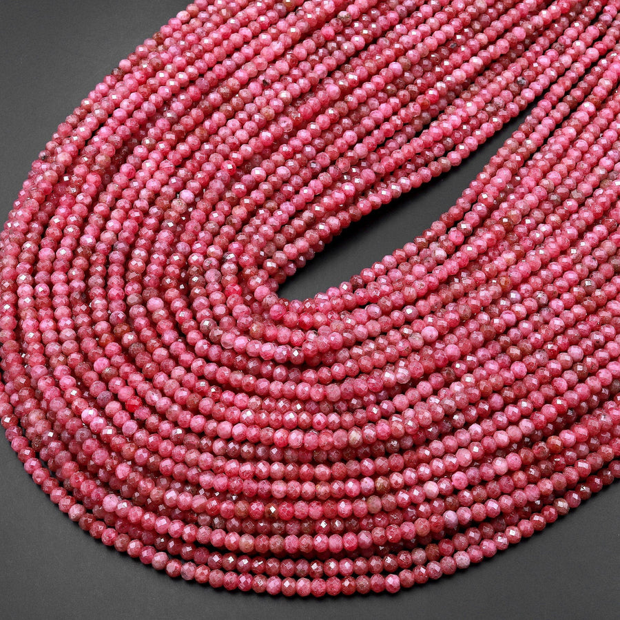AAA Micro Faceted Natural Pink Red Thulite 3mm 4mm Rondelle Beads Diamond Cut Gemstone From Norway 15.5" Strand