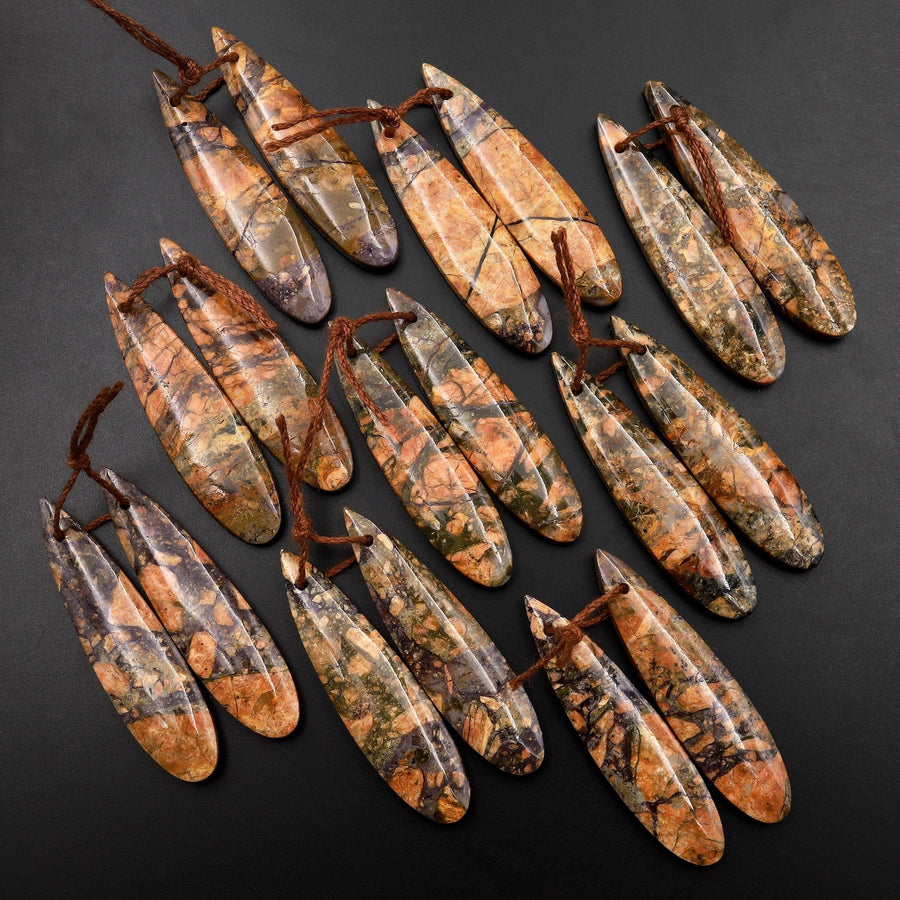 Natural Maligano Jasper Earring Pair Teardrop Cabochon Pair Drilled Matched Gemstone Beads