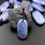 Natural Blue Chalcedony Oval Pendant Bead Drilled Gemstone