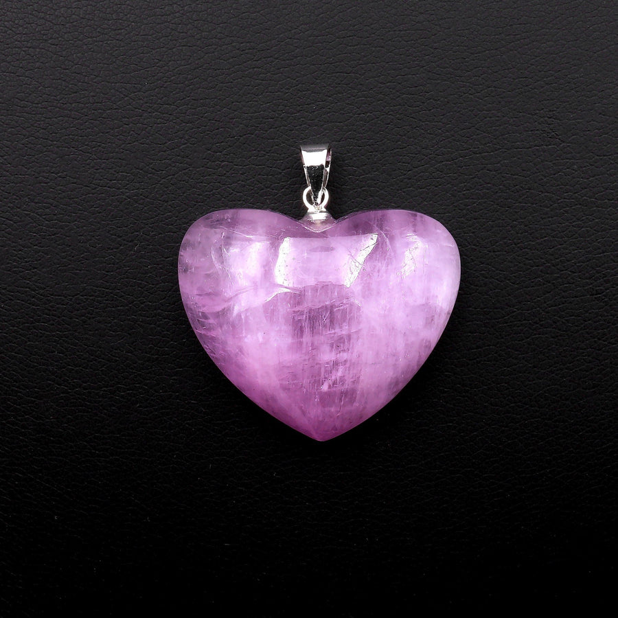 AAA Natural Kunzite Pendant Puffy Heart Gemstone Focal Bead