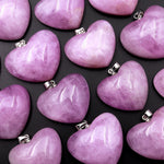 AAA Natural Kunzite Pendant Puffy Heart Gemstone Focal Bead