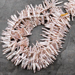 AAA Long Slim Natural Pale Pink Biwa Stick Pearl Freshwater Good For Earrings 15.5" Strand