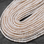 Genuine White Freshwater Pearl 4mm Rondelle Beads  Shimmery Iridescent Classic Pearl 15.5" Strand