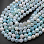 Mystic Aqua Blue Agate Faceted 8mm Round Beads Plated Silverite AB Coated Natural Gemstone 15.5" Strand