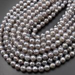 Mystic Gray Agate Faceted 6mm and 8mm Round Beads Plated Silverite AB Coated Natural Gemstone 15.5" Strand