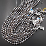 Mystic Gray Agate Faceted 6mm and 8mm Round Beads Plated Silverite AB Coated Natural Gemstone 15.5" Strand