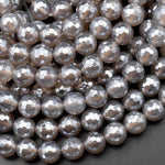 Mystic Gray Agate Faceted 6mm and 8mm Round Beads Plated Silverite AB Coated Natural Gemstone 15.5" Strand